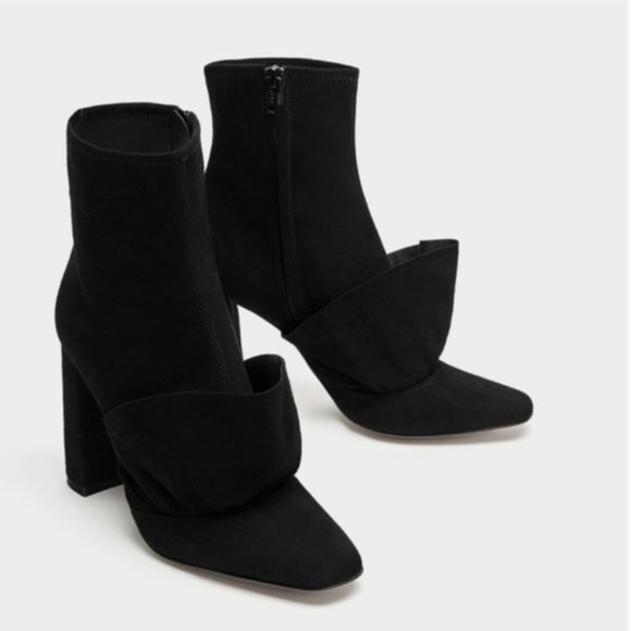 ZARA Black Suede Ruffle Booties - Picture 2 of 11